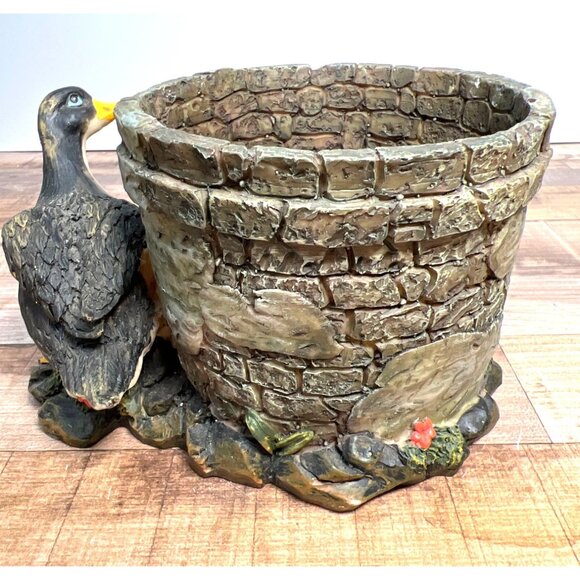 Duck Themed Stone-Look Planter With Rustic Charm Perfect Decor - Picture 3 of 6